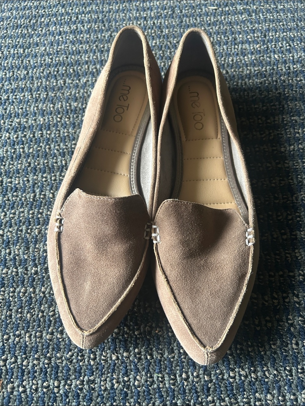 me too Taupe Suede Pointed-Toe Loafers